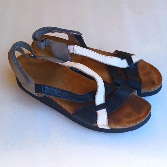 NAOT Women's Black White Gray Sandals - Picture 3 of 5